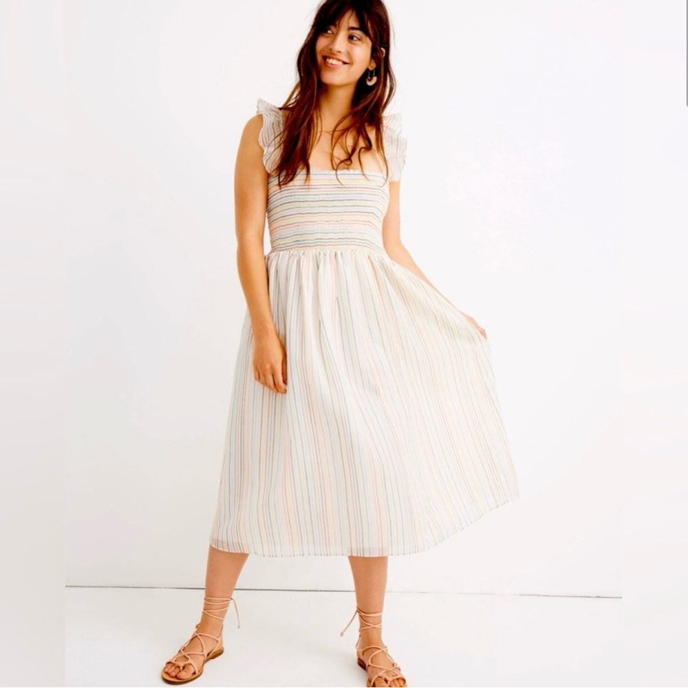 Madewell ruffle strap rainbow stripe dress